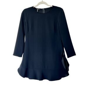 EUC Escada Black Tunic Top Ruffle Hem Minimalist Luxury Blouse Sz 36 US‎ 6 / S-M